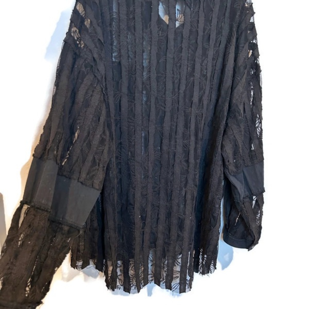 POL Black Sheer Lace Button Front Distressed by Design Top Blouse - Picture 4 of 8